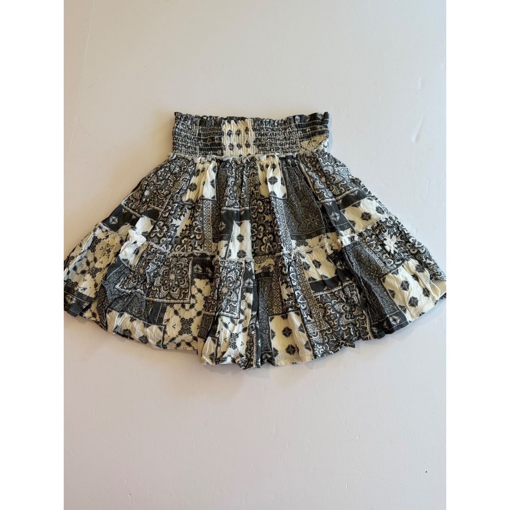 Altar'd State Black White Patchwork Bandana Print Smocked Mini Skirt XS Boho